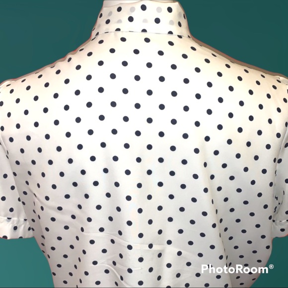 SOLDVTG Puff Sleeve Polkadot Pussybow Button-down SS Rockabilly Blouse - Picture 3 of 3
